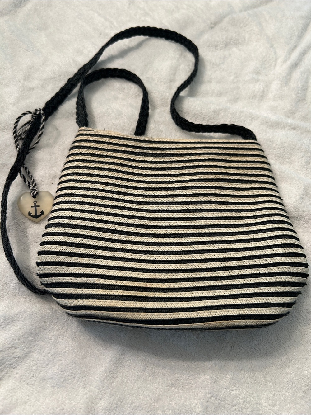 Striped Black and Cream Crossbody Bag